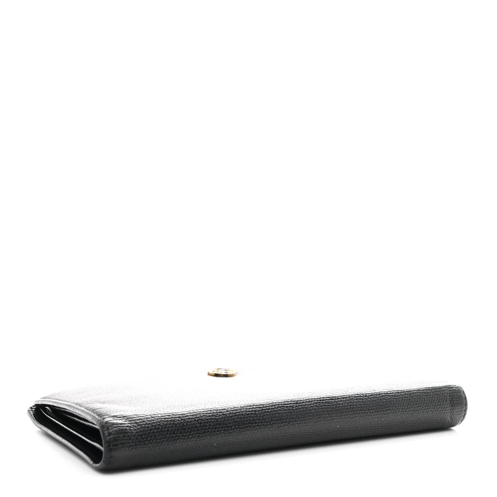 Grained Calfskin CC Button Yen Wallet Black
