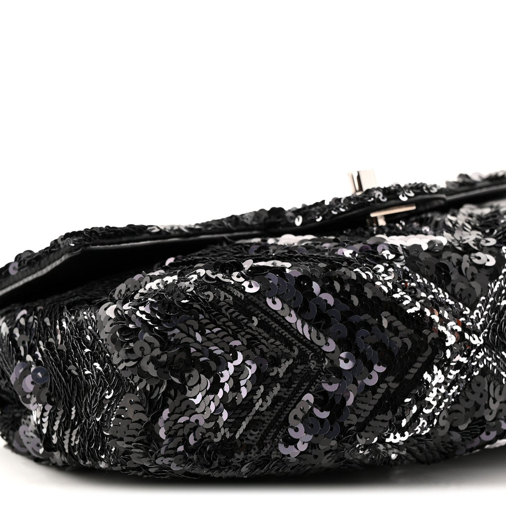 Chanel Sequins Chevron Mini Rectangular Flap Black