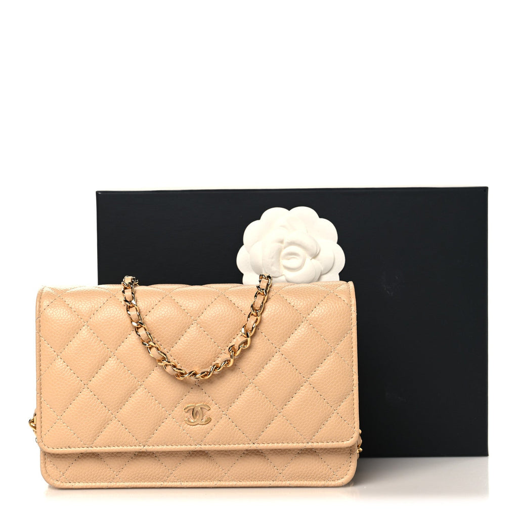 Chanel Caviar Quilted Wallet on Chain WOC Beige