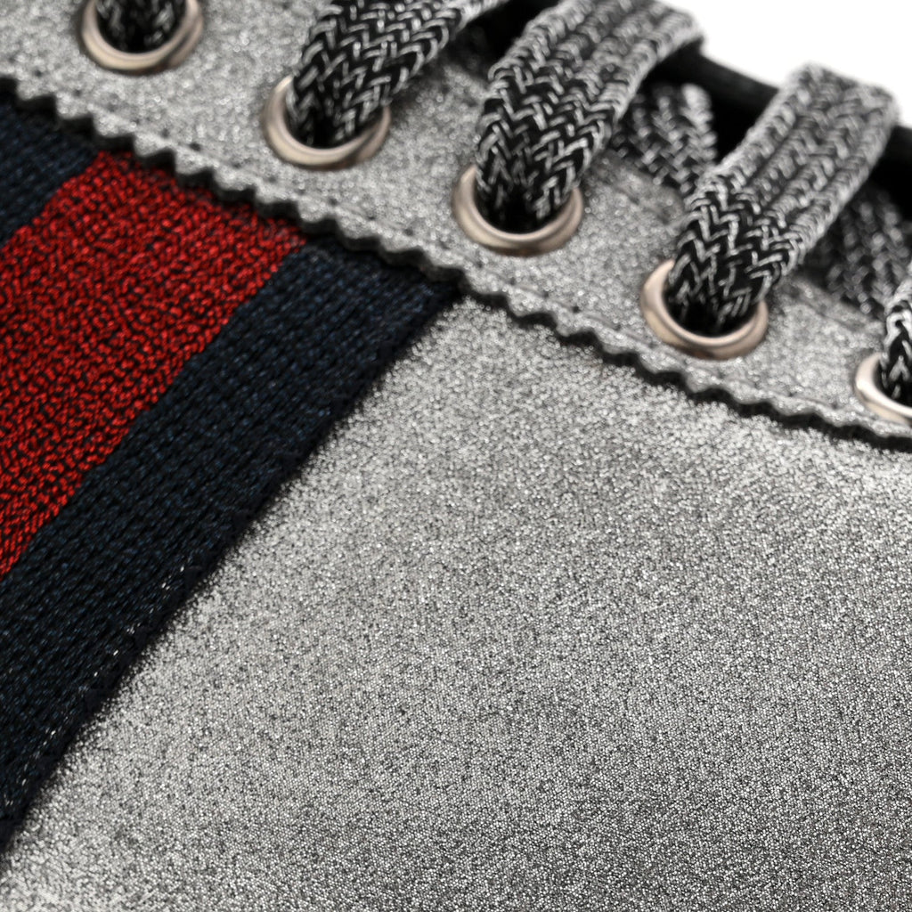 Gucci Glitter Fabric Studded Web Mens Sneakers 9 Silver