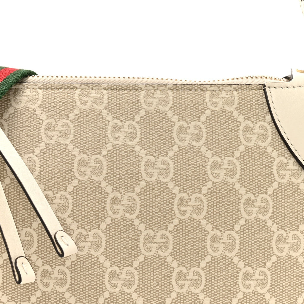 Gucci GG Supreme Monogram Textured Calfskin Small Emblem Shoulder Bag Beige Mystic White