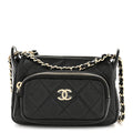 Chanel Shiny Crumpled Lambskin Quilted Mini Clutch With Chain Black