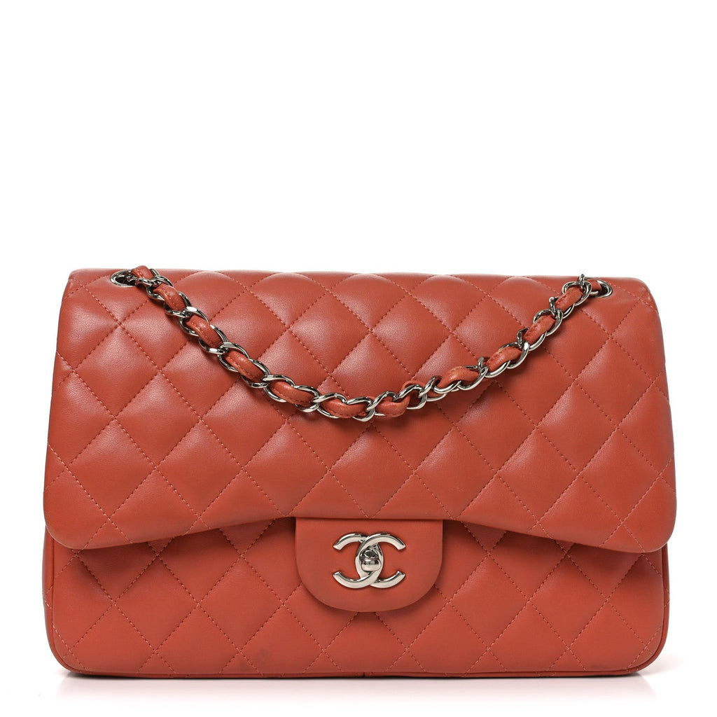 Chanel Lambskin Quilted Jumbo Double Flap Orange