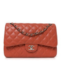 Chanel Lambskin Quilted Jumbo Double Flap Orange