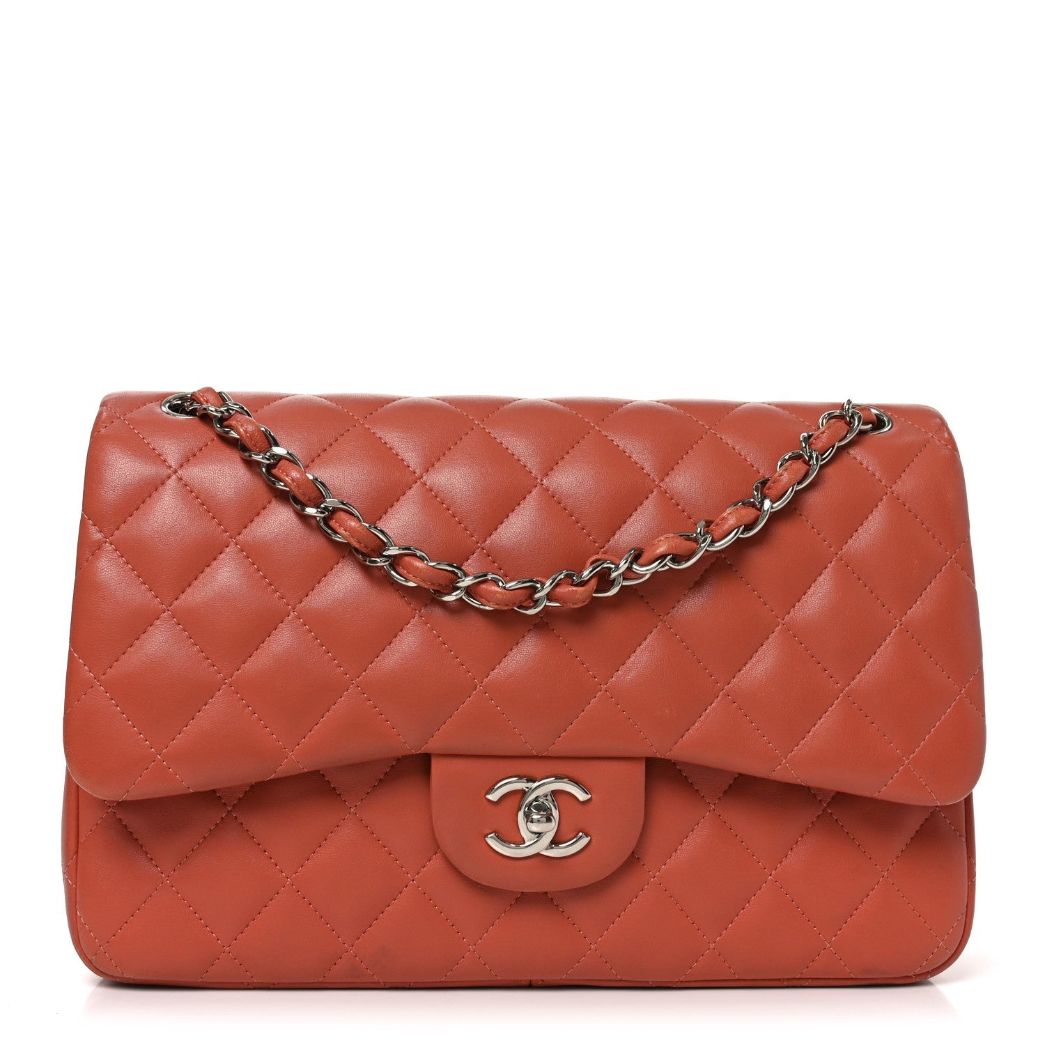 Chanel Lambskin Quilted Jumbo Double Flap Orange