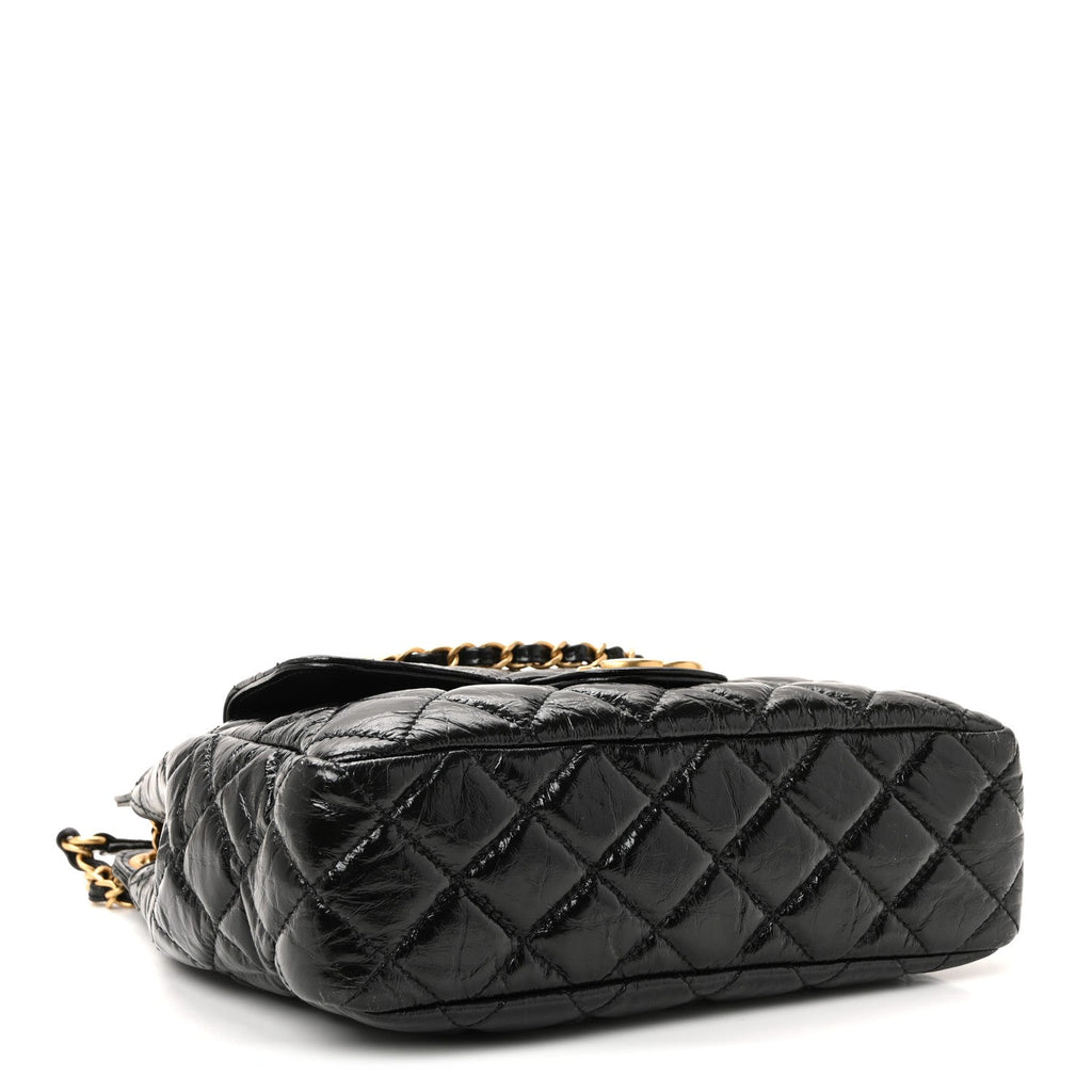 Chanel Shiny Crumpled Calfskin Quilted Wavy CC Hobo Black