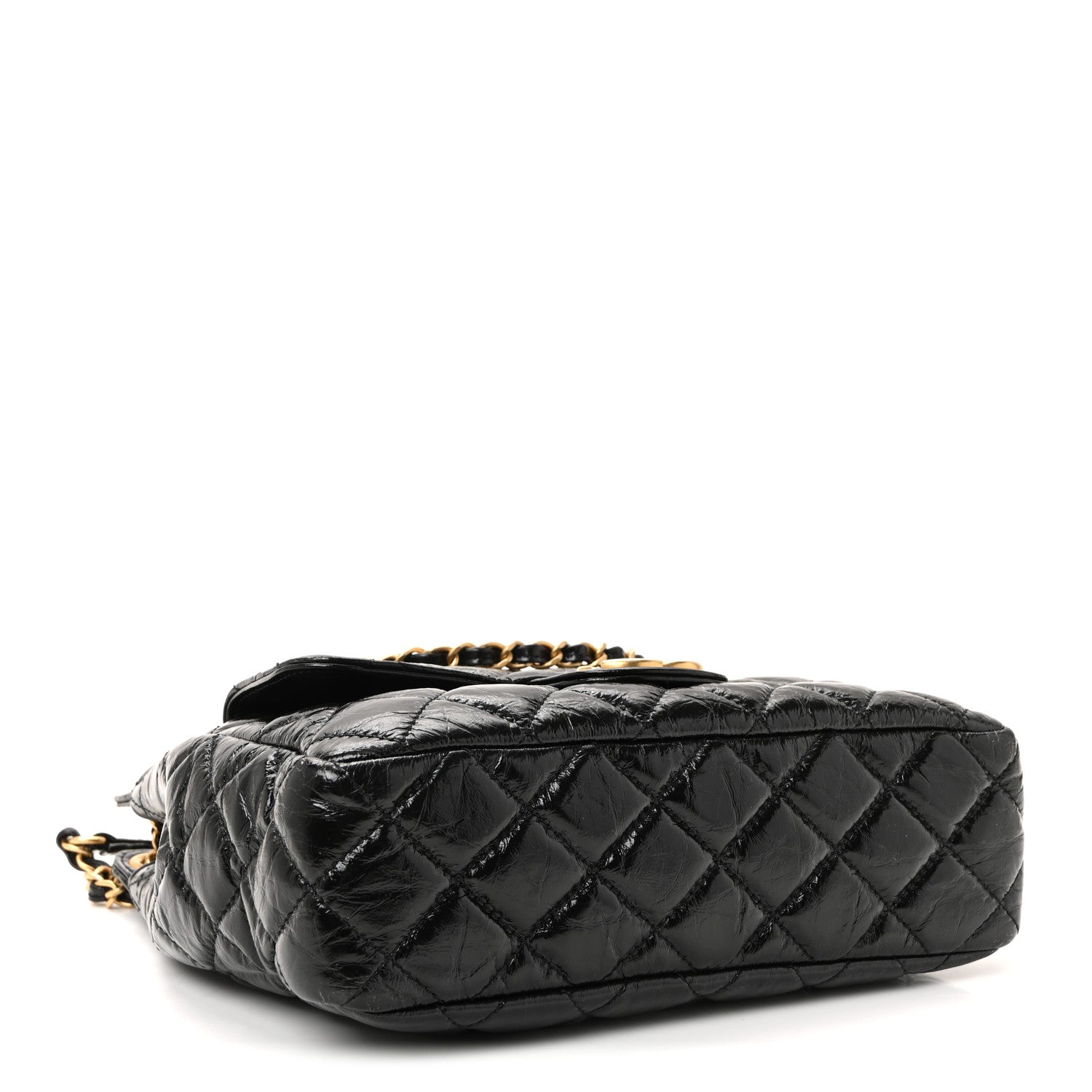 Chanel Shiny Crumpled Calfskin Quilted Wavy CC Hobo Black