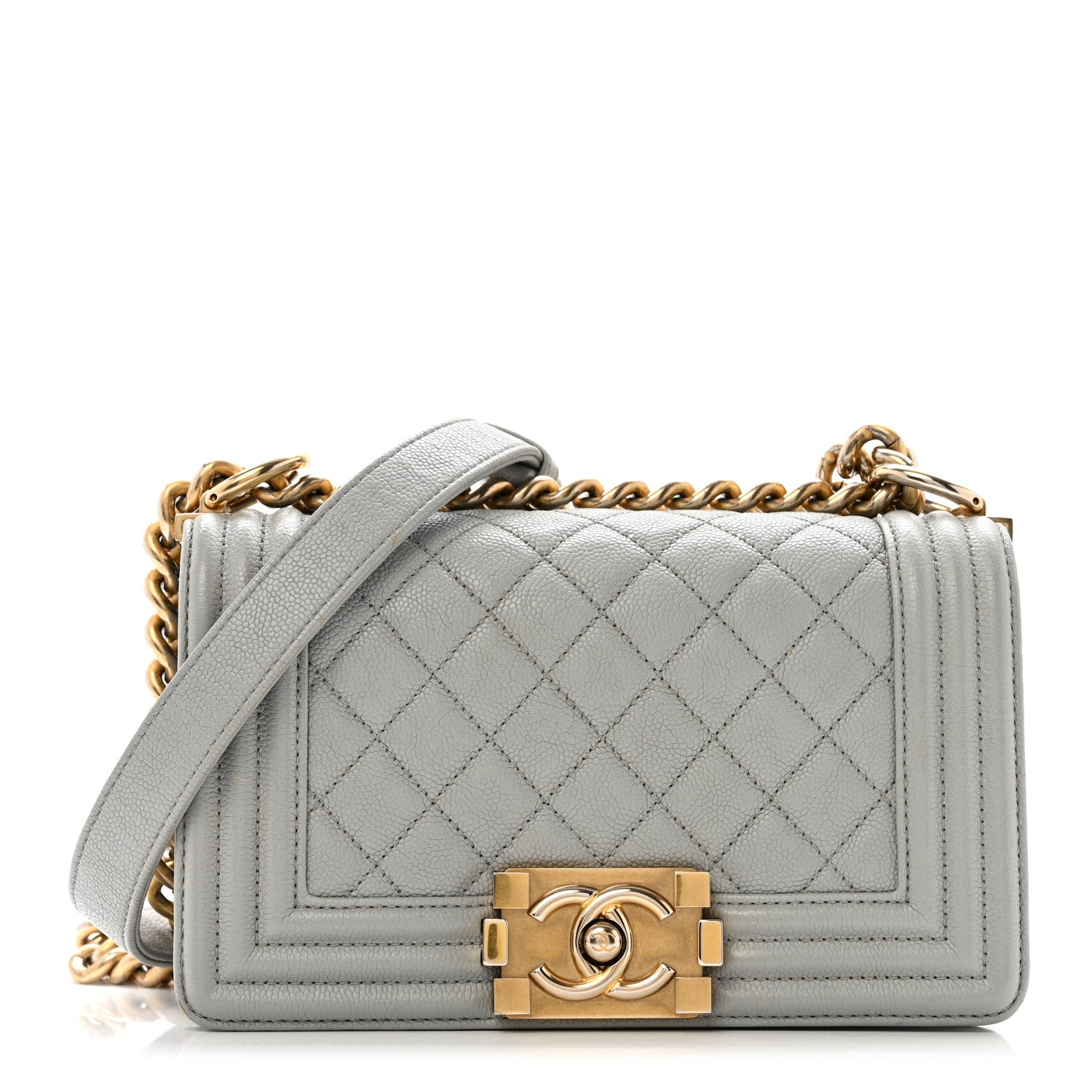 Chanel Caviar Quilted Small Boy Flap Light Grey