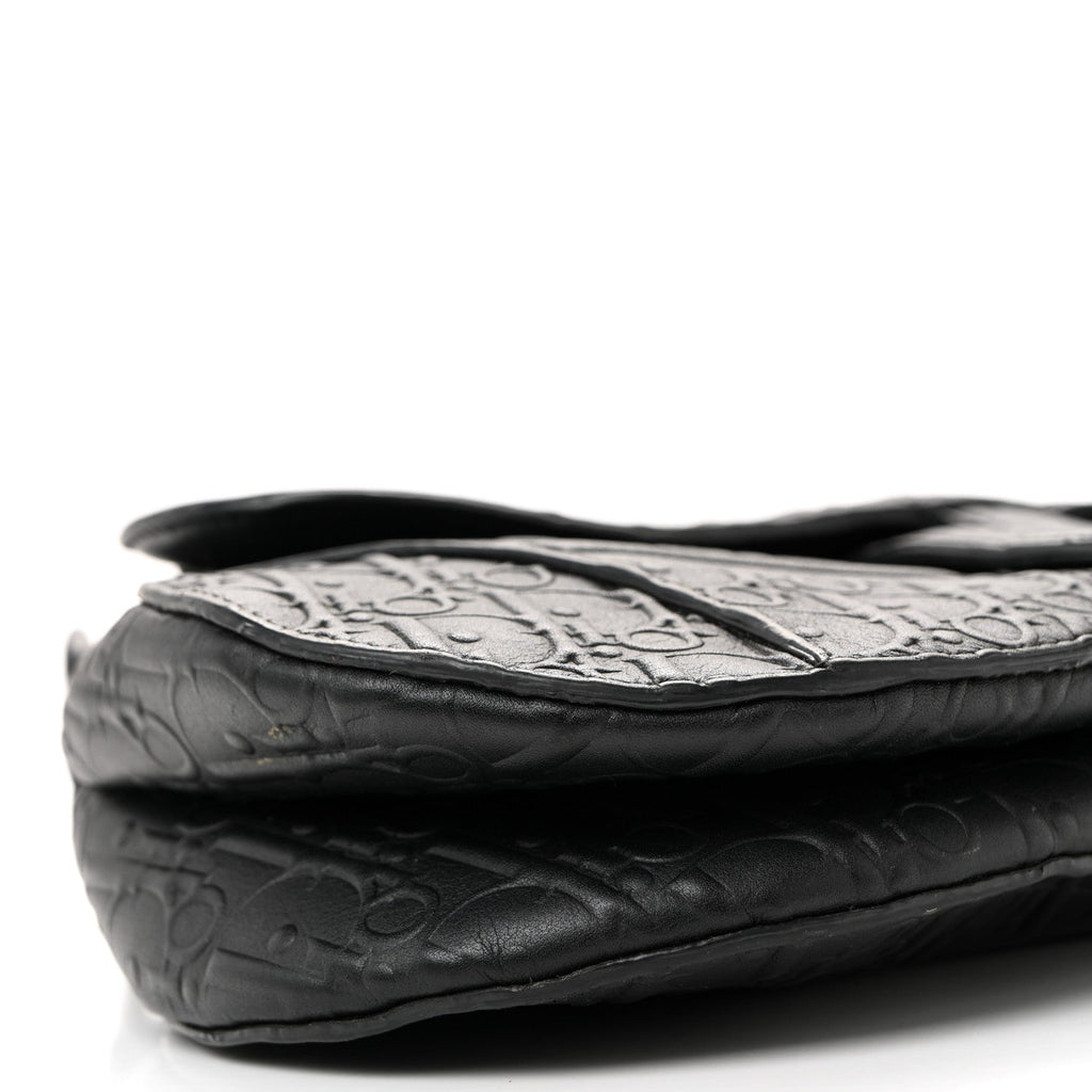 Christian Dior Calfskin Embossed Oblique Saddle Bag Black