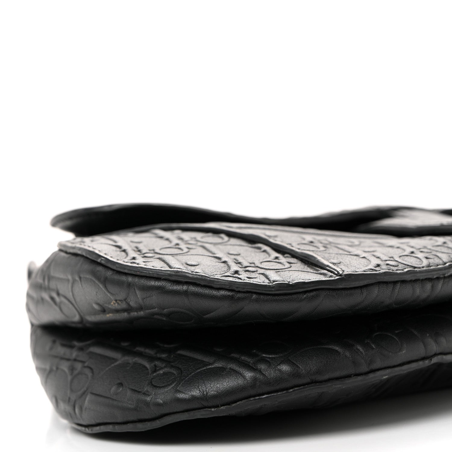Christian Dior Calfskin Embossed Oblique Saddle Bag Black