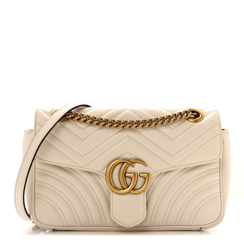 Gucci Calfskin Matelasse Small GG Marmont Shoulder Bag White