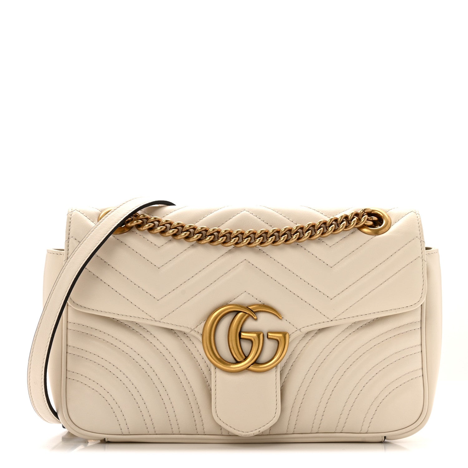 Gucci Calfskin Matelasse Small GG Marmont Shoulder Bag White