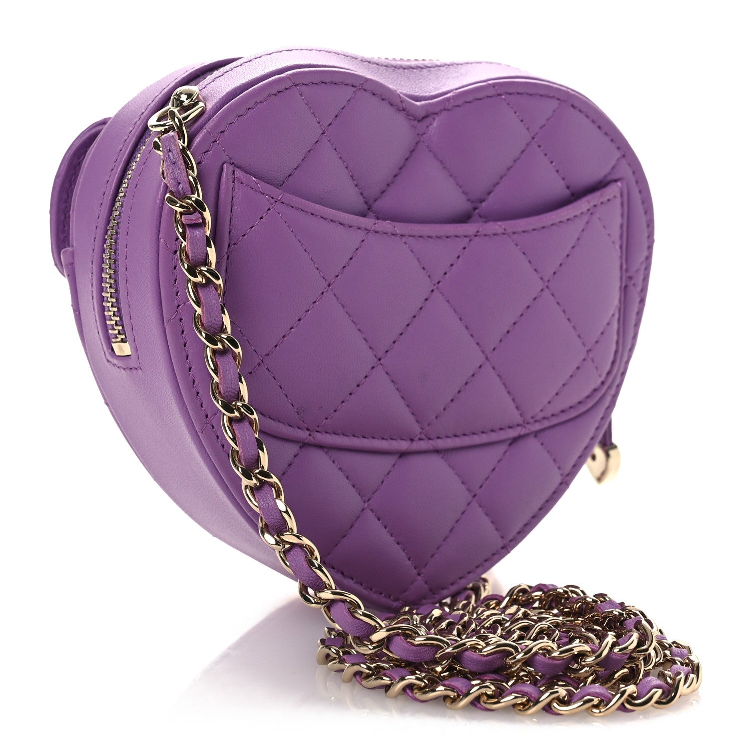 Chanel Lambskin Quilted CC In Love Heart Clutch With Chain Purple