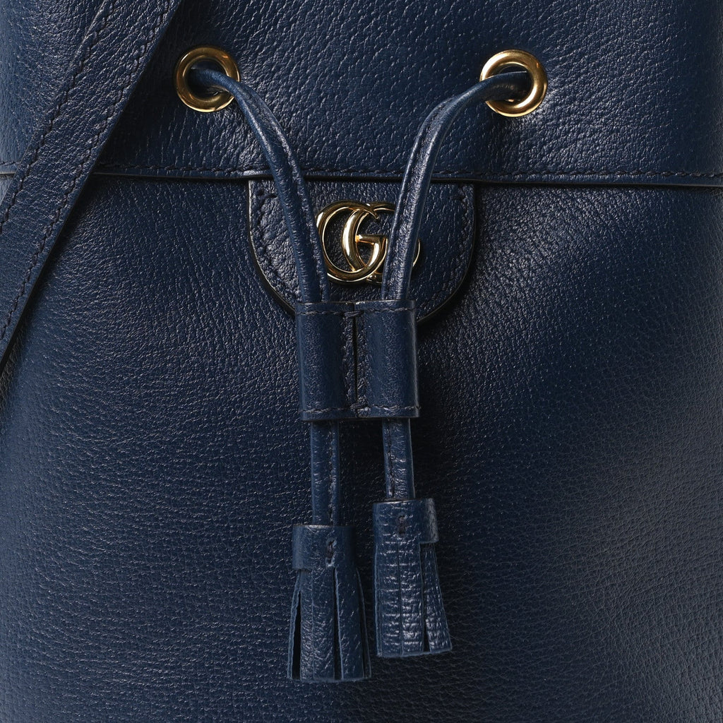 Gucci Soft Textured Calfskin Web Small Ophidia Bucket Bag Blue Agata