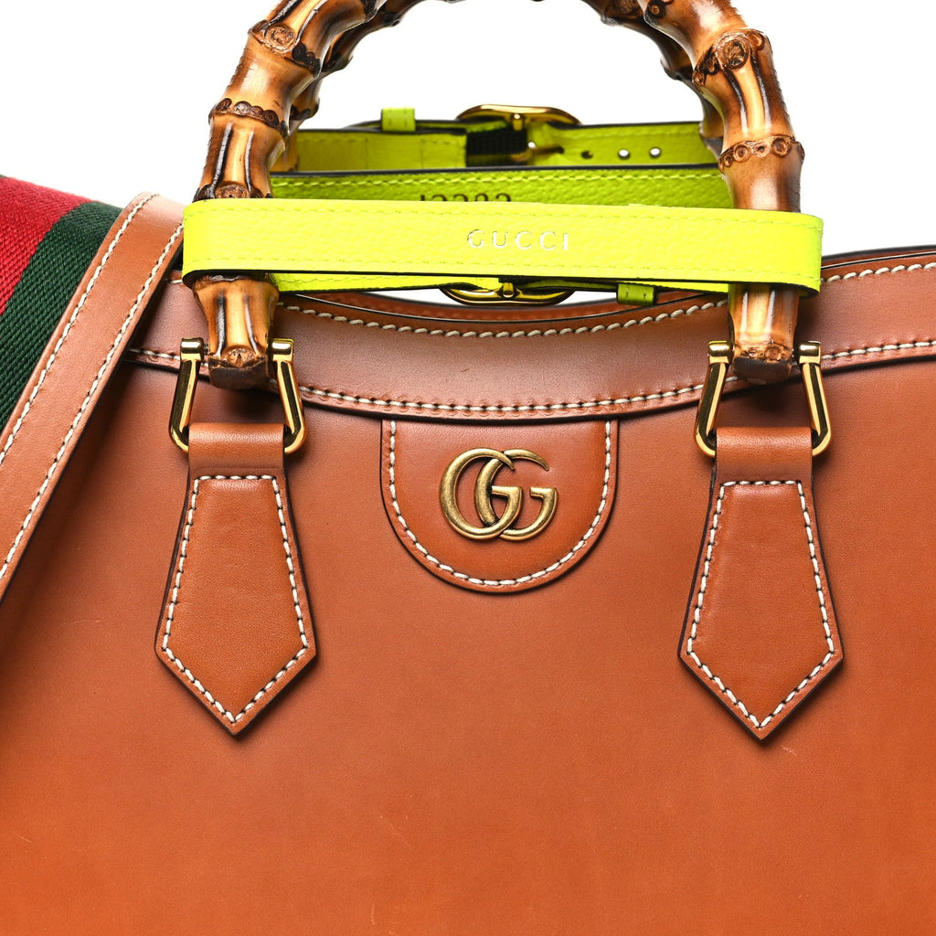 Gucci Calfskin Web Small Diana Tote Bag Cuir Yellow Fluo