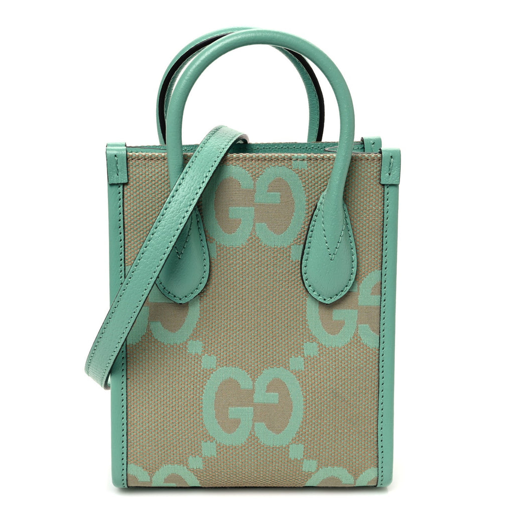 Gucci Monogram Jumbo GG Textured Dollar Calfskin Mini Tote Bag Pepperlight Mint