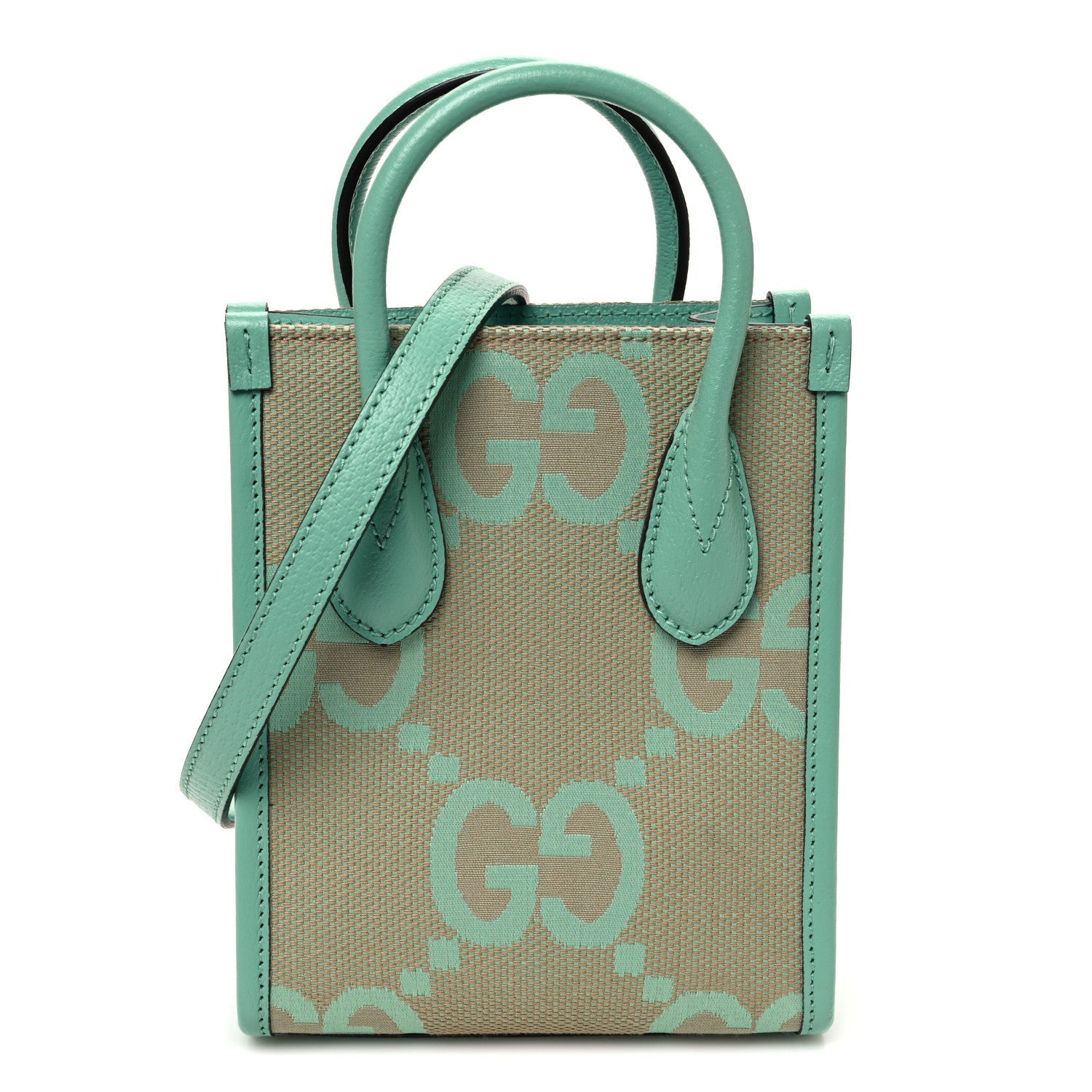 Gucci Monogram Jumbo GG Textured Dollar Calfskin Mini Tote Bag Pepperlight Mint