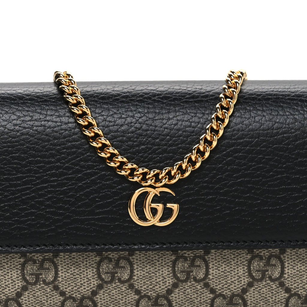 Gucci Dollar Calfskin GG Supreme Monogram Petite GG Marmont Wallet Chain Bag Black Beige Ebony
