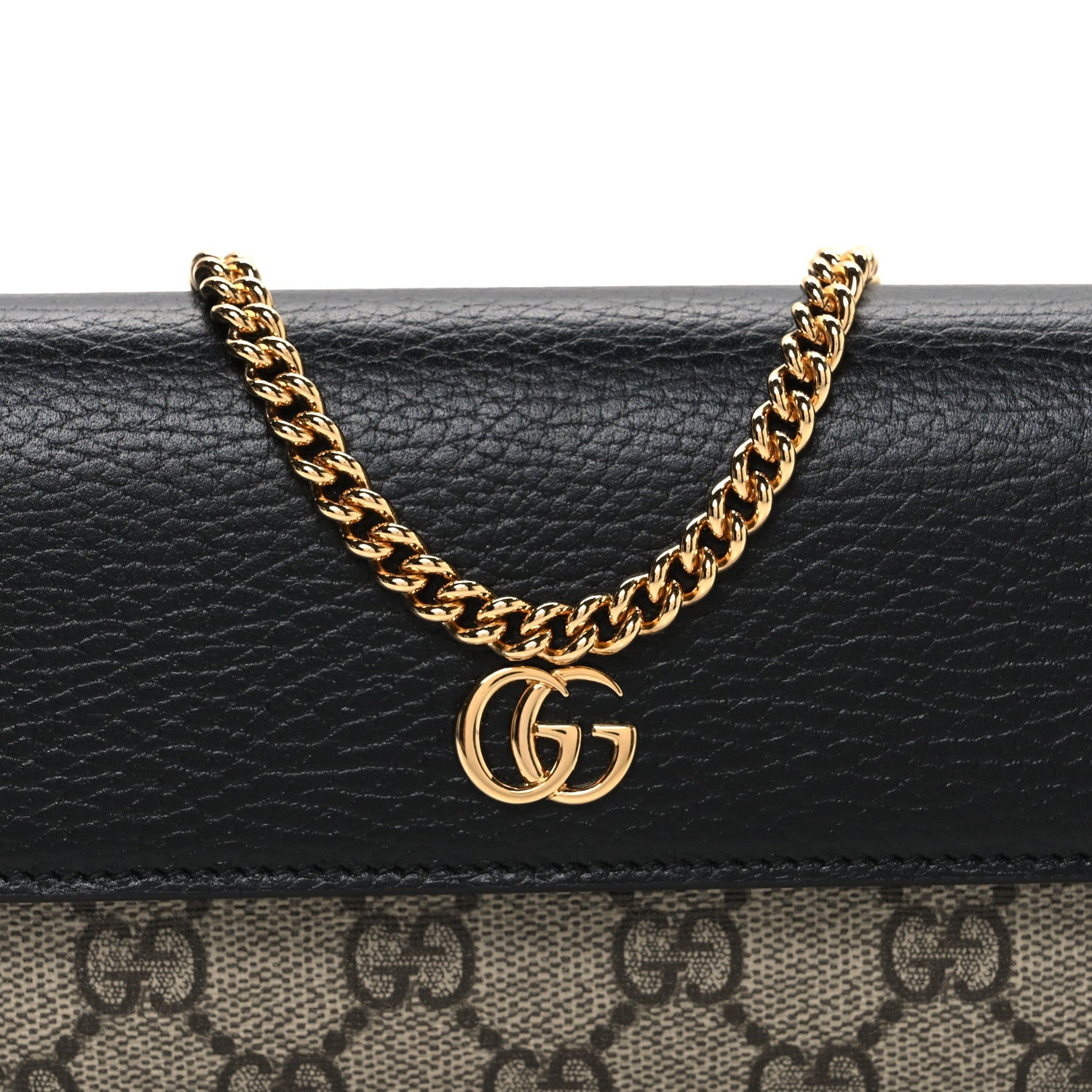 Gucci Dollar Calfskin GG Supreme Monogram Petite GG Marmont Wallet Chain Bag Black Beige Ebony