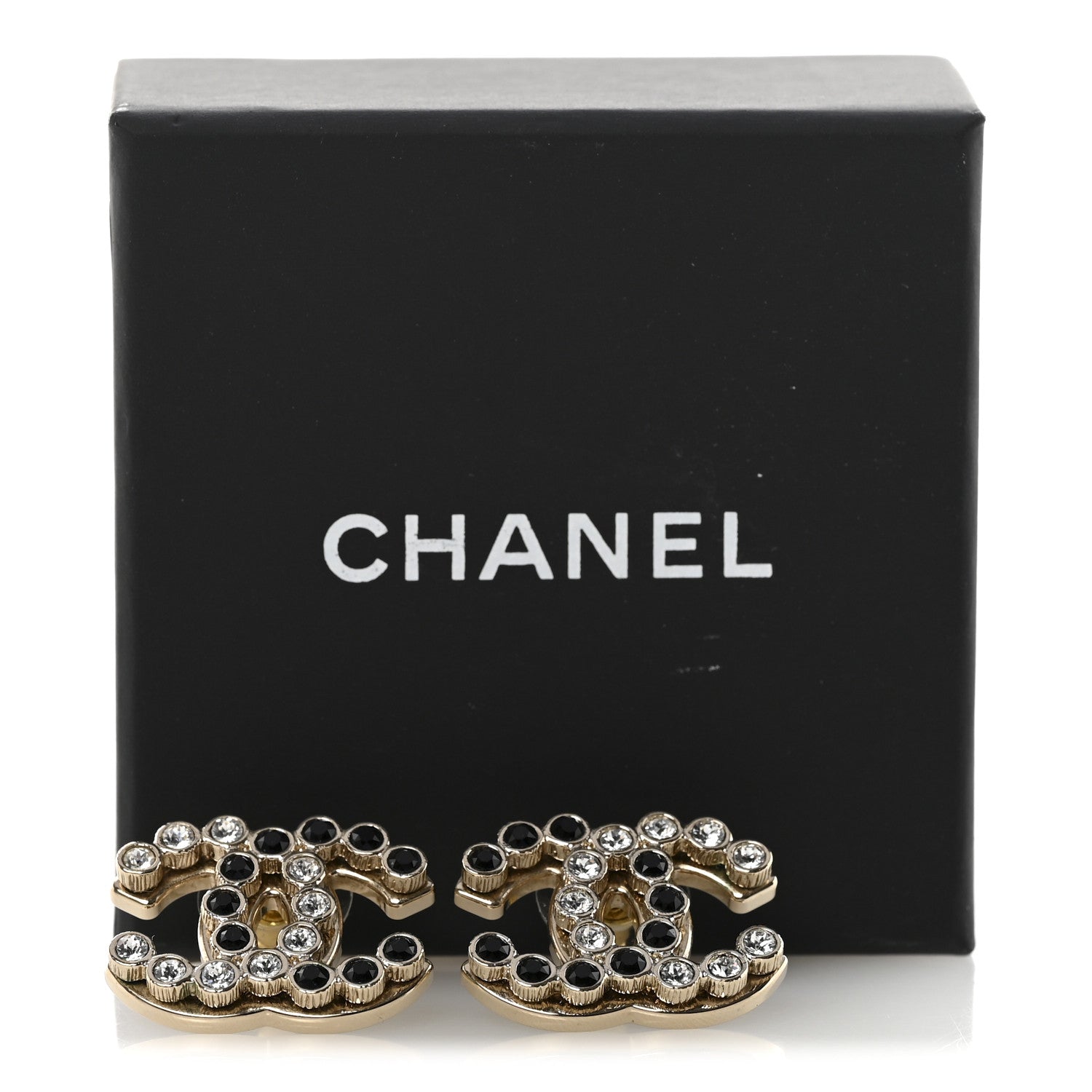 Crystal CC Earrings Black Gold