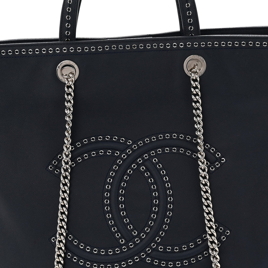 Chanel Calfskin Large Coco Eyelets Shopping Tote Navy
