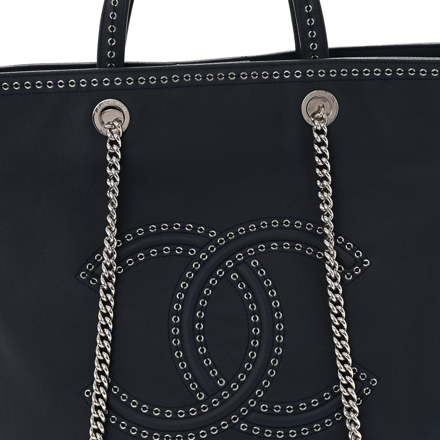 Chanel Calfskin Large Coco Eyelets Shopping Tote Navy