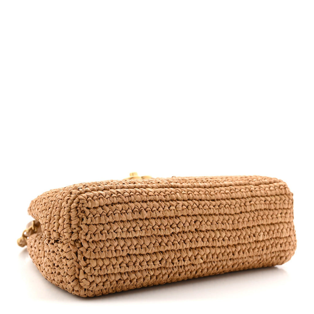 Chanel Braided Raffia Nano Kelly Flap Bag Dark Beige