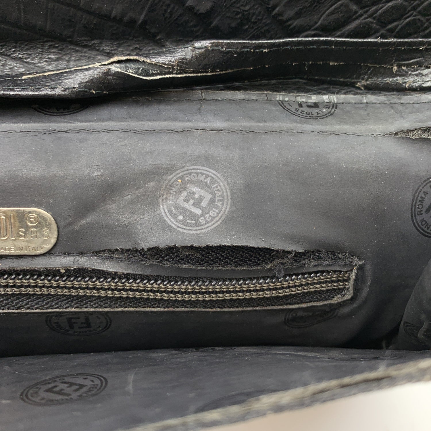 FENDI Vintage Black Embossed Portfolio Envelope Clutch Bag With Strap