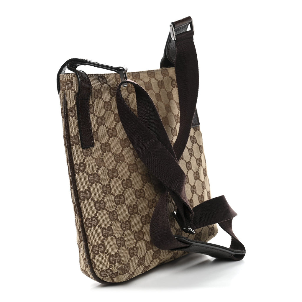 Gucci Monogram Flat Messenger Bag Dark Brown