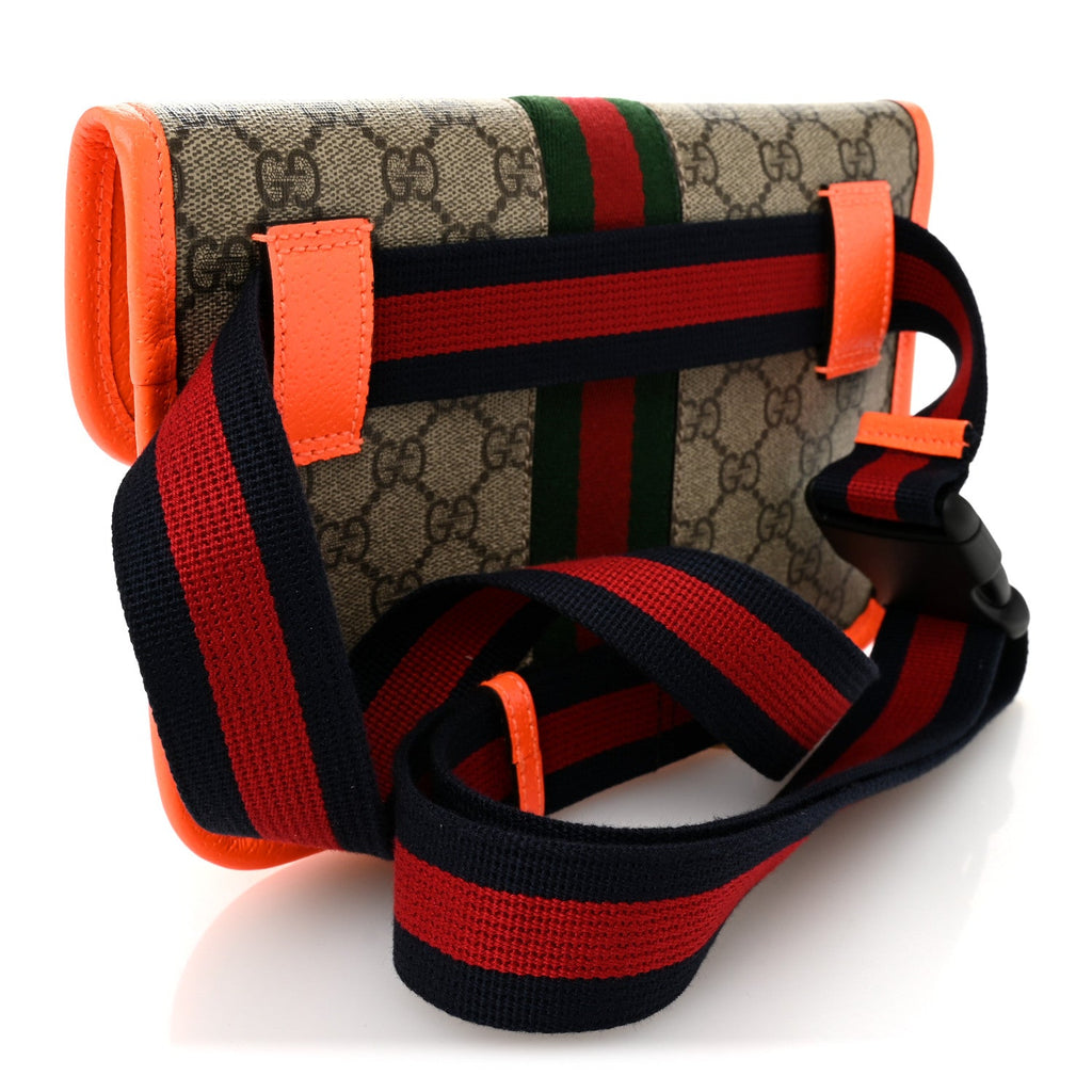 Gucci GG Supreme Monogram Web Small Ophidia Belt Bag Beige Ebony Orange Fluo