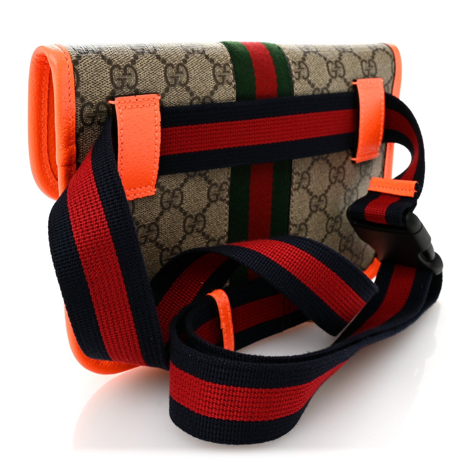 Gucci GG Supreme Monogram Web Small Ophidia Belt Bag Beige Ebony Orange Fluo