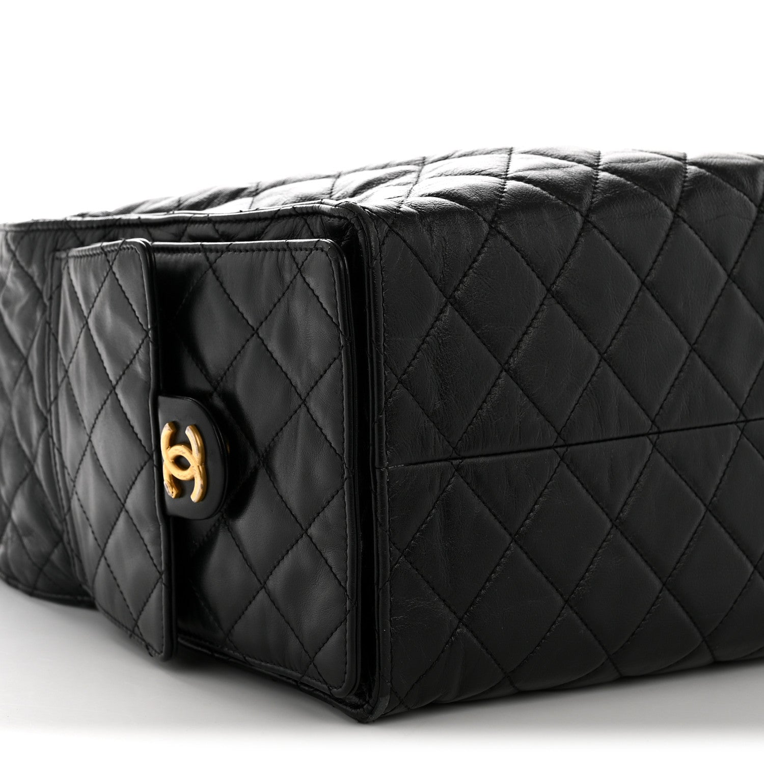 Chanel Shiny Crumpled Calfskin Quilted Medium Chanel 25 Handbag Black