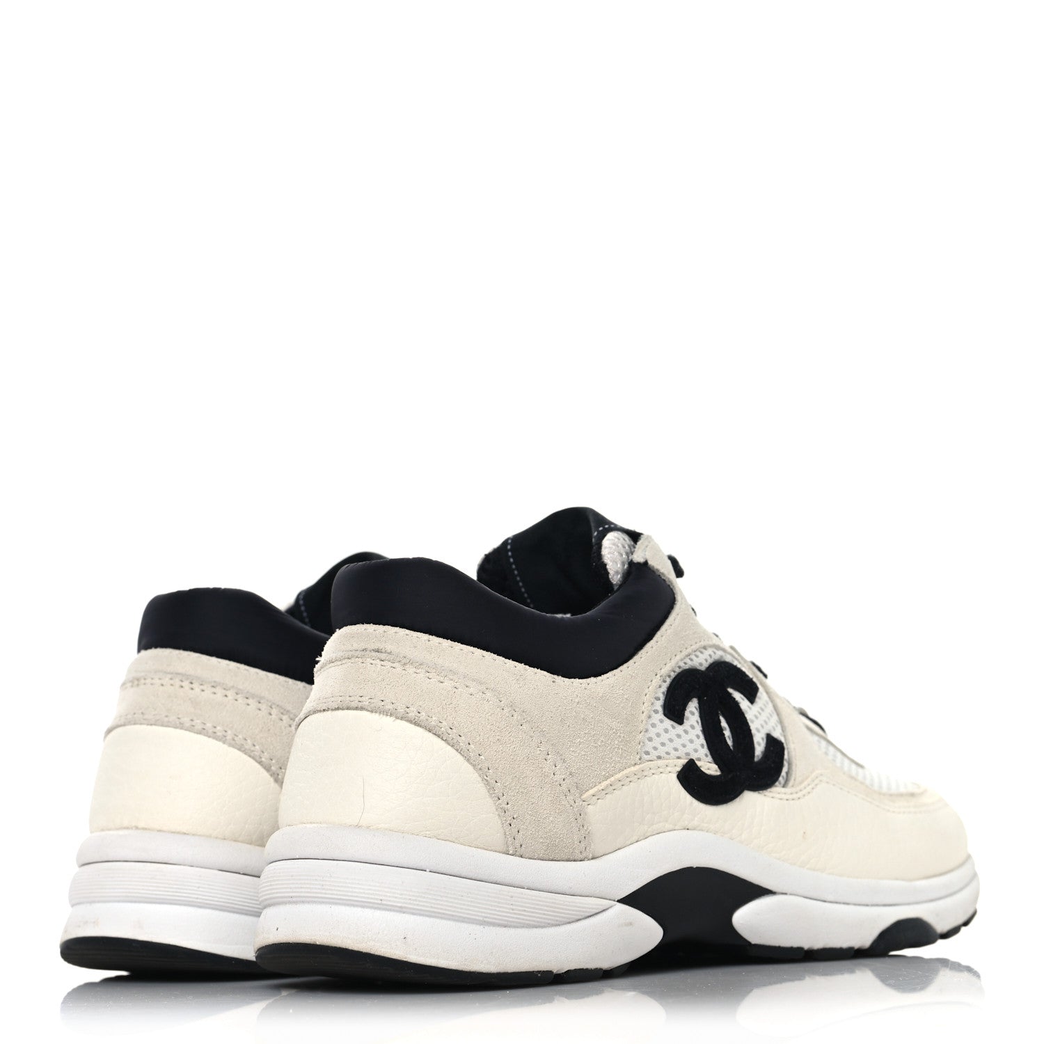 Mesh Suede Calfskin Grained Calfskin Womens CC Sneakers 37.5 White Black