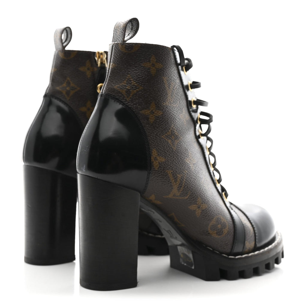 Louis Vuitton Patent Calfskin Monogram Star Trail Ankle Boots 37.5 Black