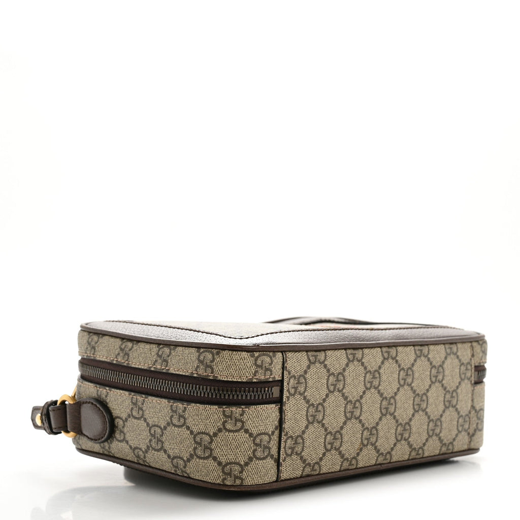 Gucci GG Supreme Monogram Web Small Ophidia Top Handle Shoulder Bag Brown