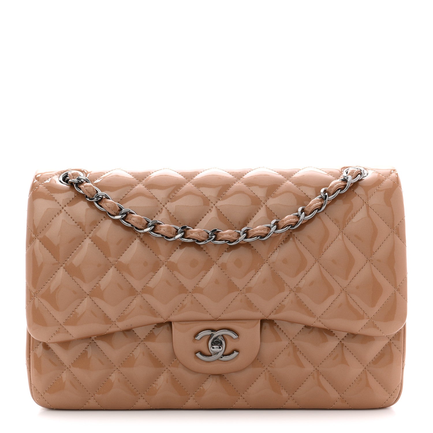 Chanel Patent Quilted Jumbo Double Flap Light Brown