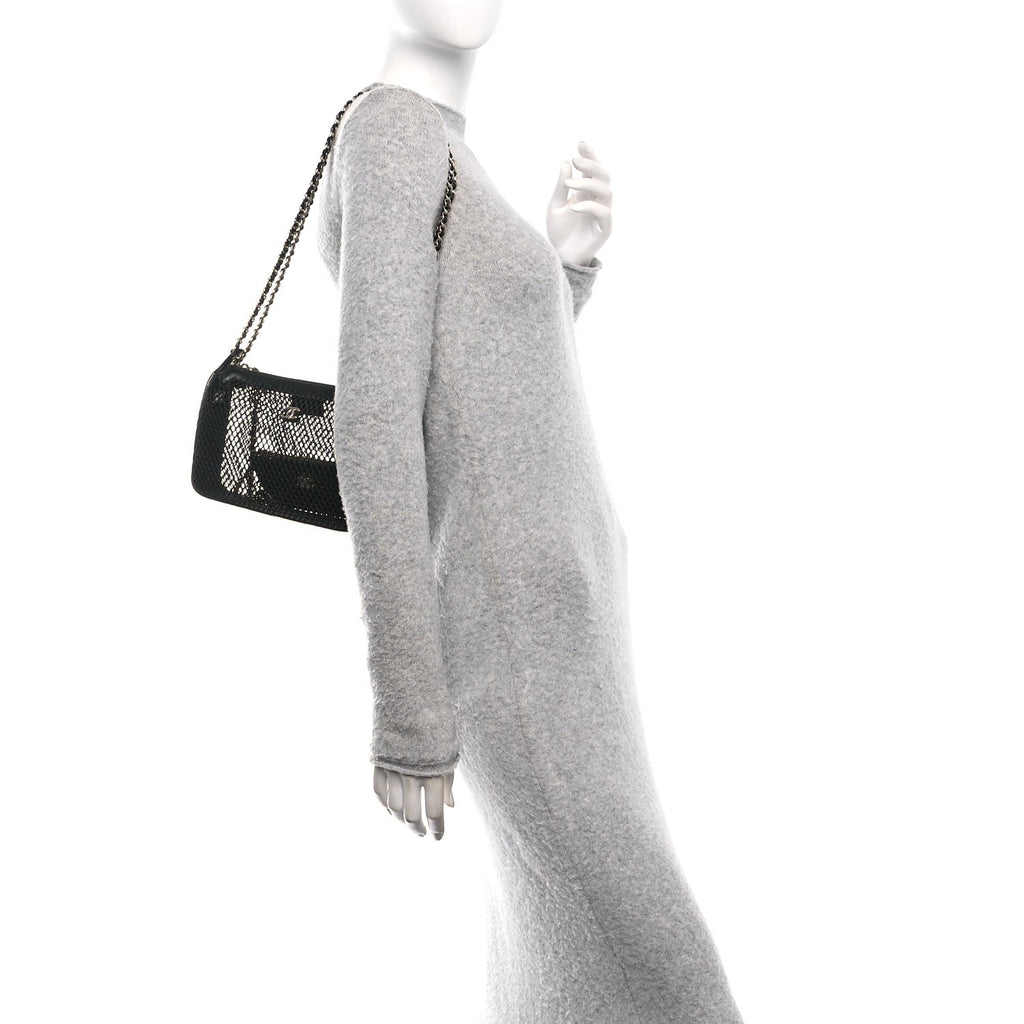 Chanel Mesh Shiny Lambskin Clutch With Chain Black