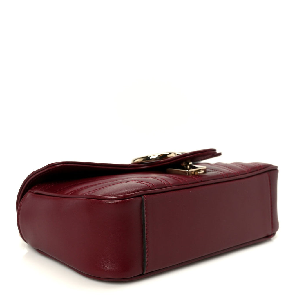 Gucci Calfskin Matelasse Small GG Marmont Shoulder Bag Rosso Ancora Red