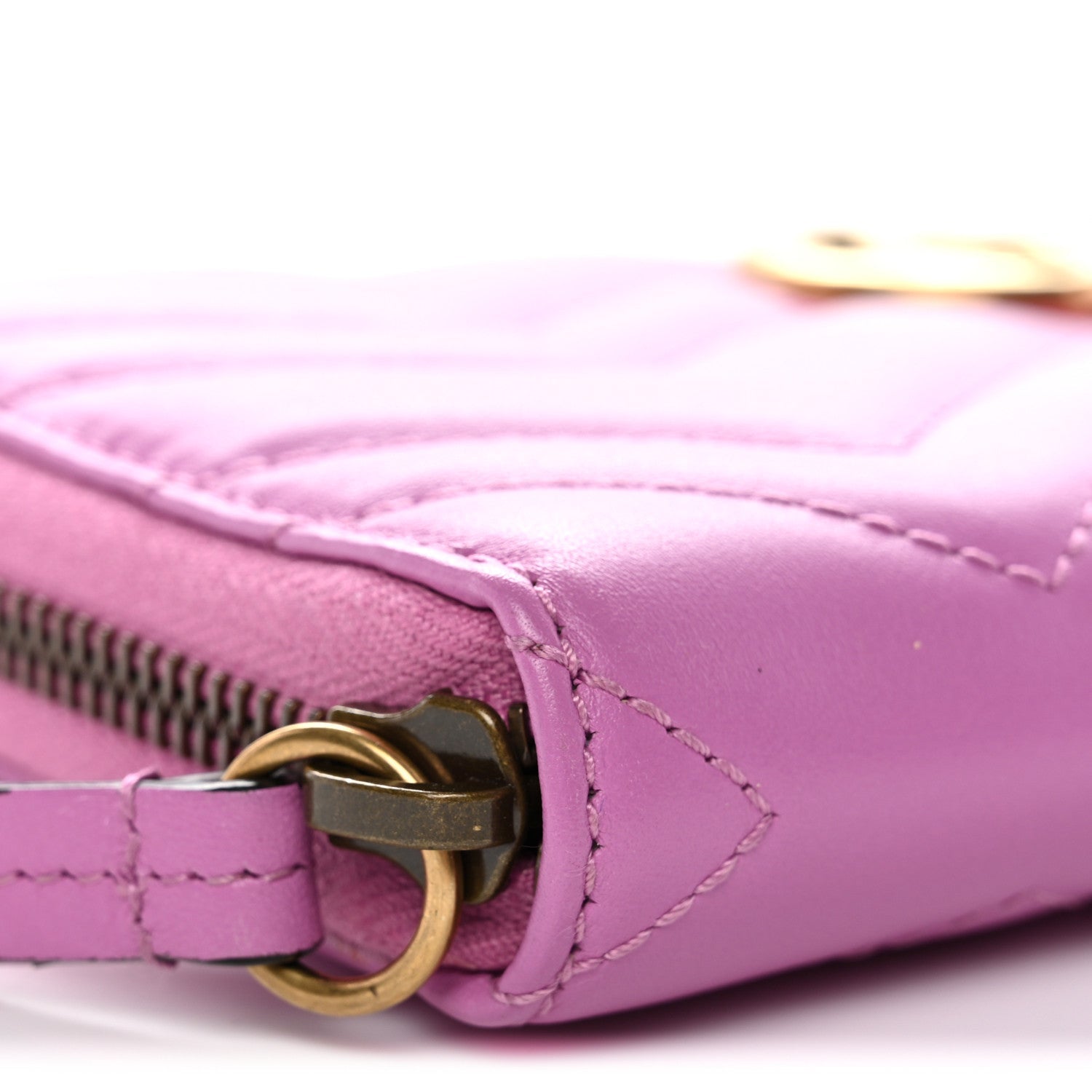 Gucci Calfskin Matelasse GG Marmont Zip Around Wallet Pink