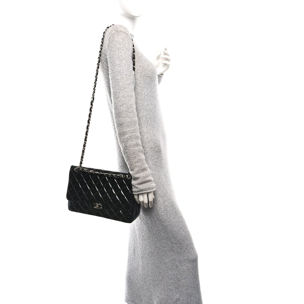 Chanel Patent Quilted Jumbo Double Flap Black