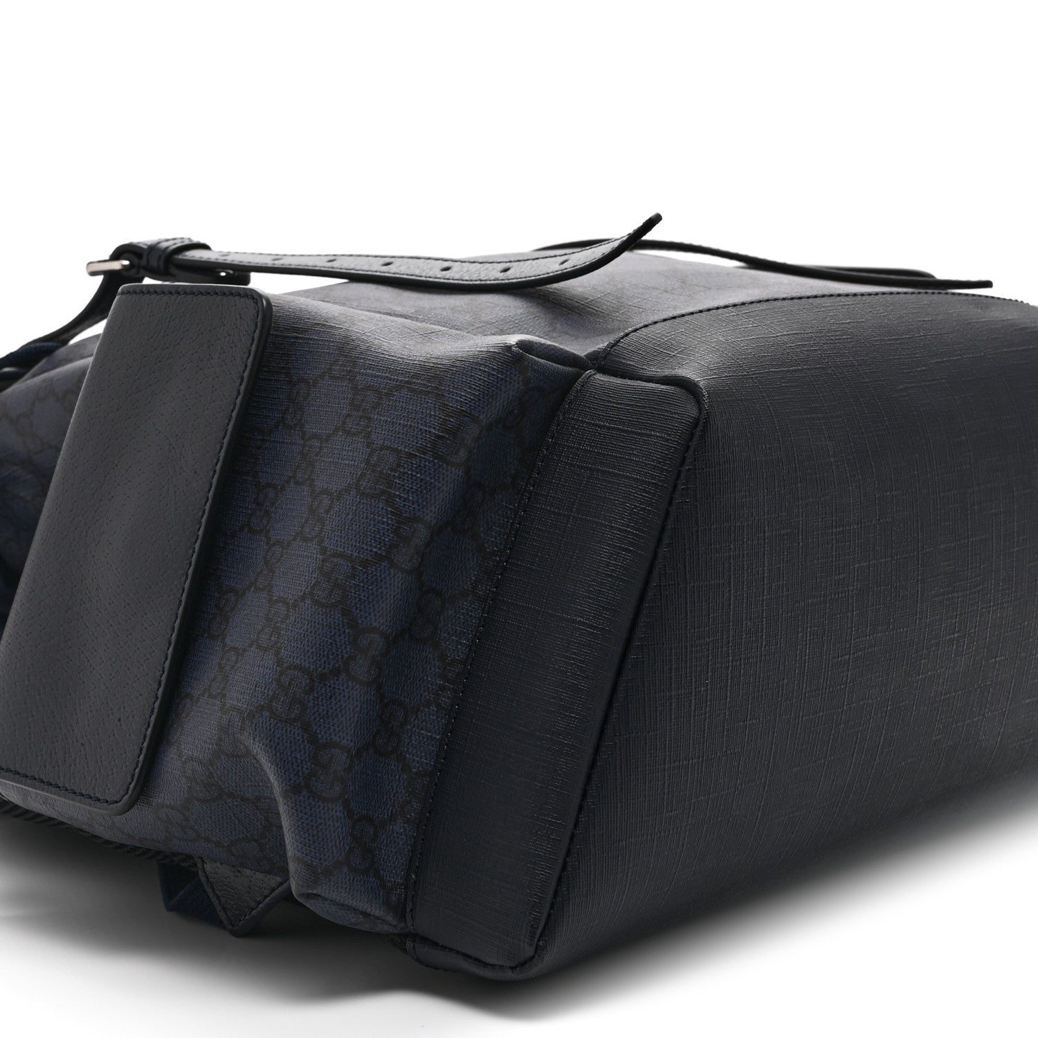 Gucci GG Supreme Monogram Textured Dollar Calfskin Medium Ophidia Double Buckle Backpack Blue Dark Blue Black