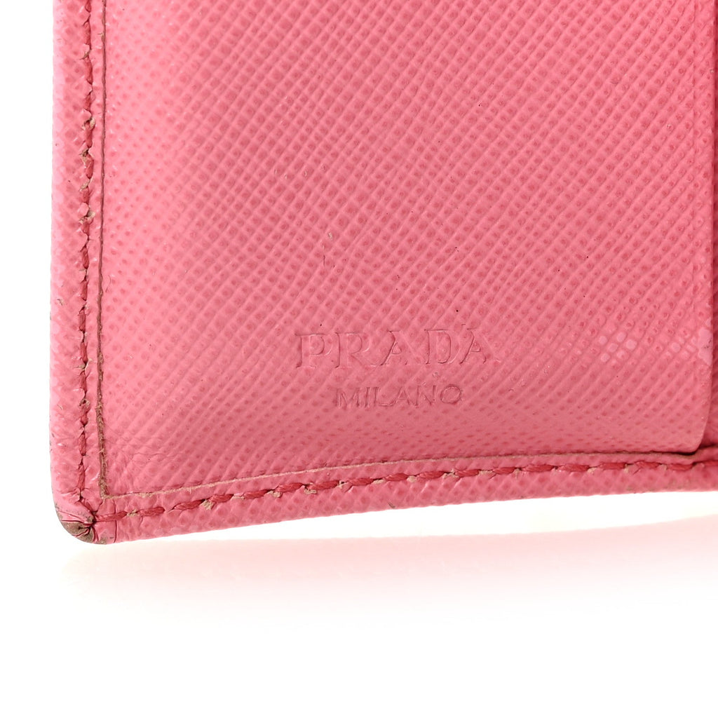 Prada Saffiano Metal Compact Snap Bi-Fold Wallet Geranio