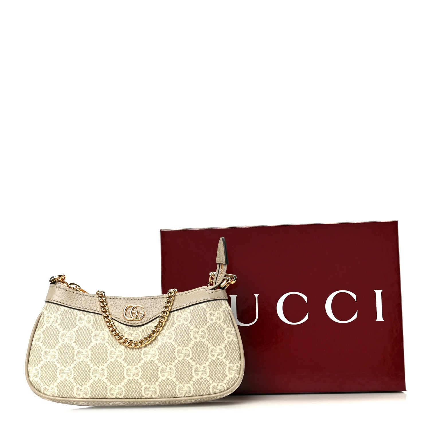 Gucci GG Supreme Monogram Textured Dollar Calfskin Web Mini Ophidia GG Handbag Beige Mystic White Oatmeal