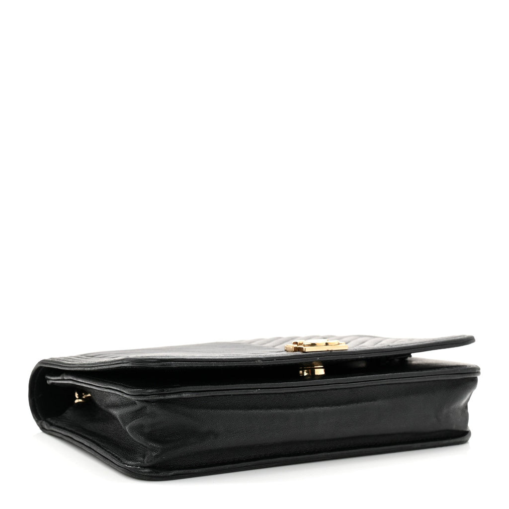 Chanel Lambskin Chevron Boy Wallet On Chain WOC Black