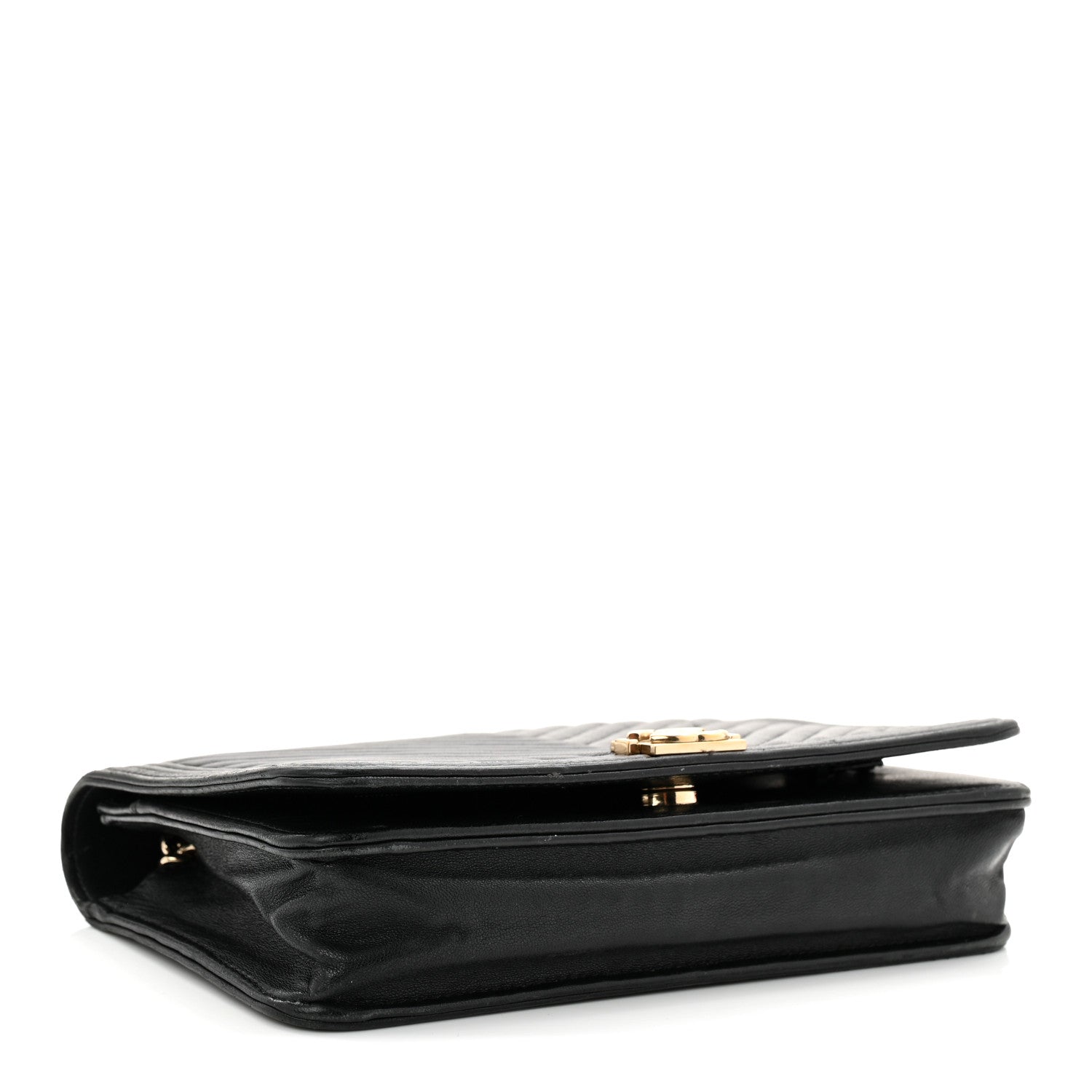 Chanel Lambskin Chevron Boy Wallet On Chain WOC Black
