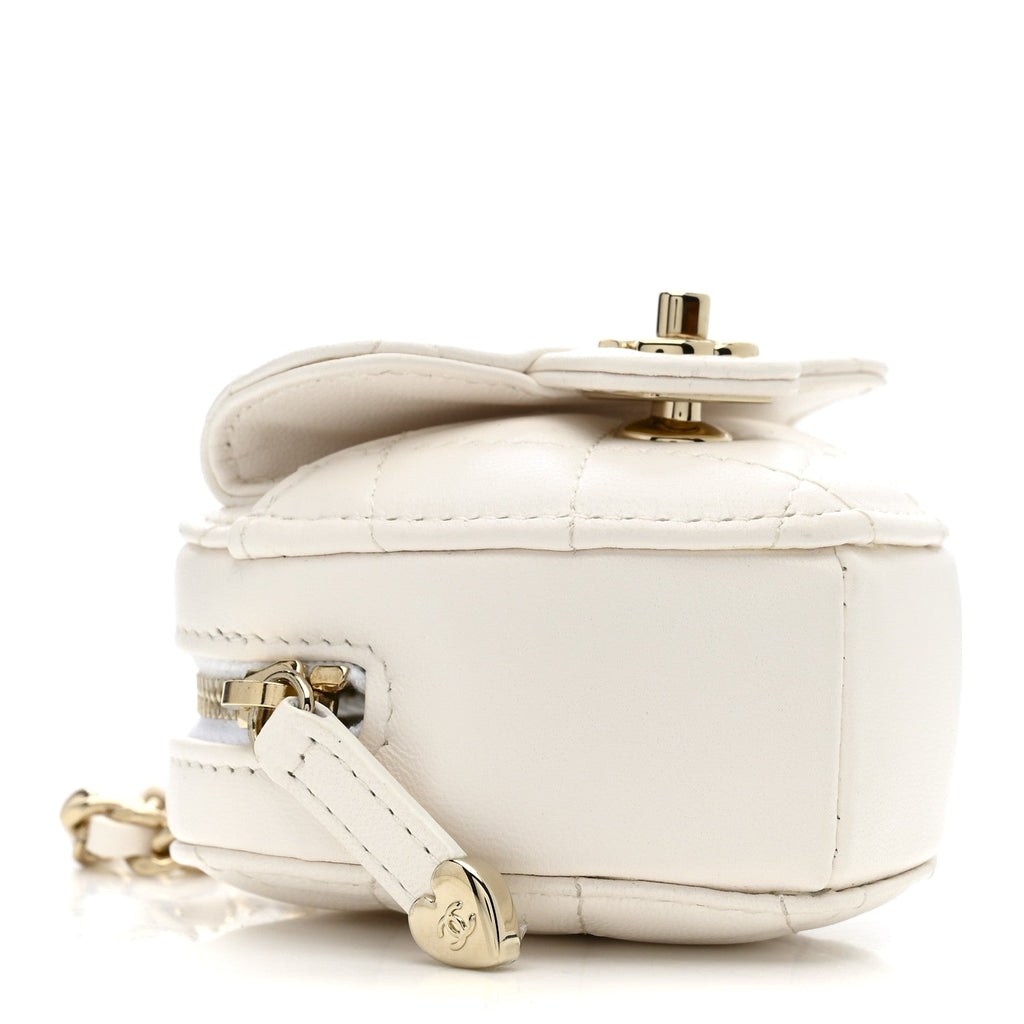 Lambskin Quilted CC Mini In Love Heart Bag Charm White