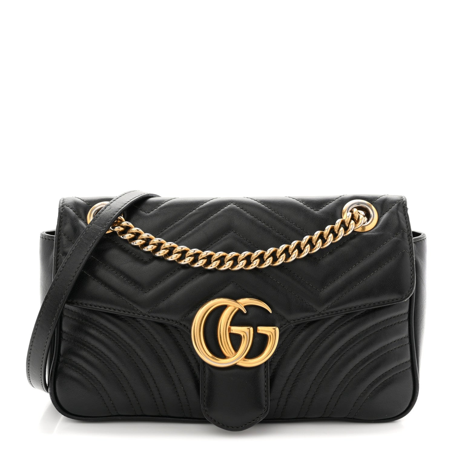 Gucci Calfskin Matelasse Small GG Marmont Shoulder Bag Black