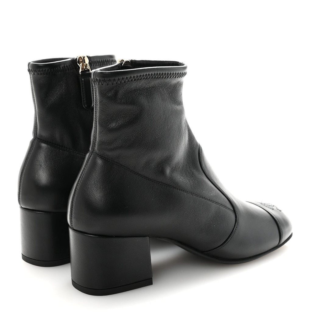 Chanel Stretch Lambskin Cap Toe CC Short Boots 35 Black