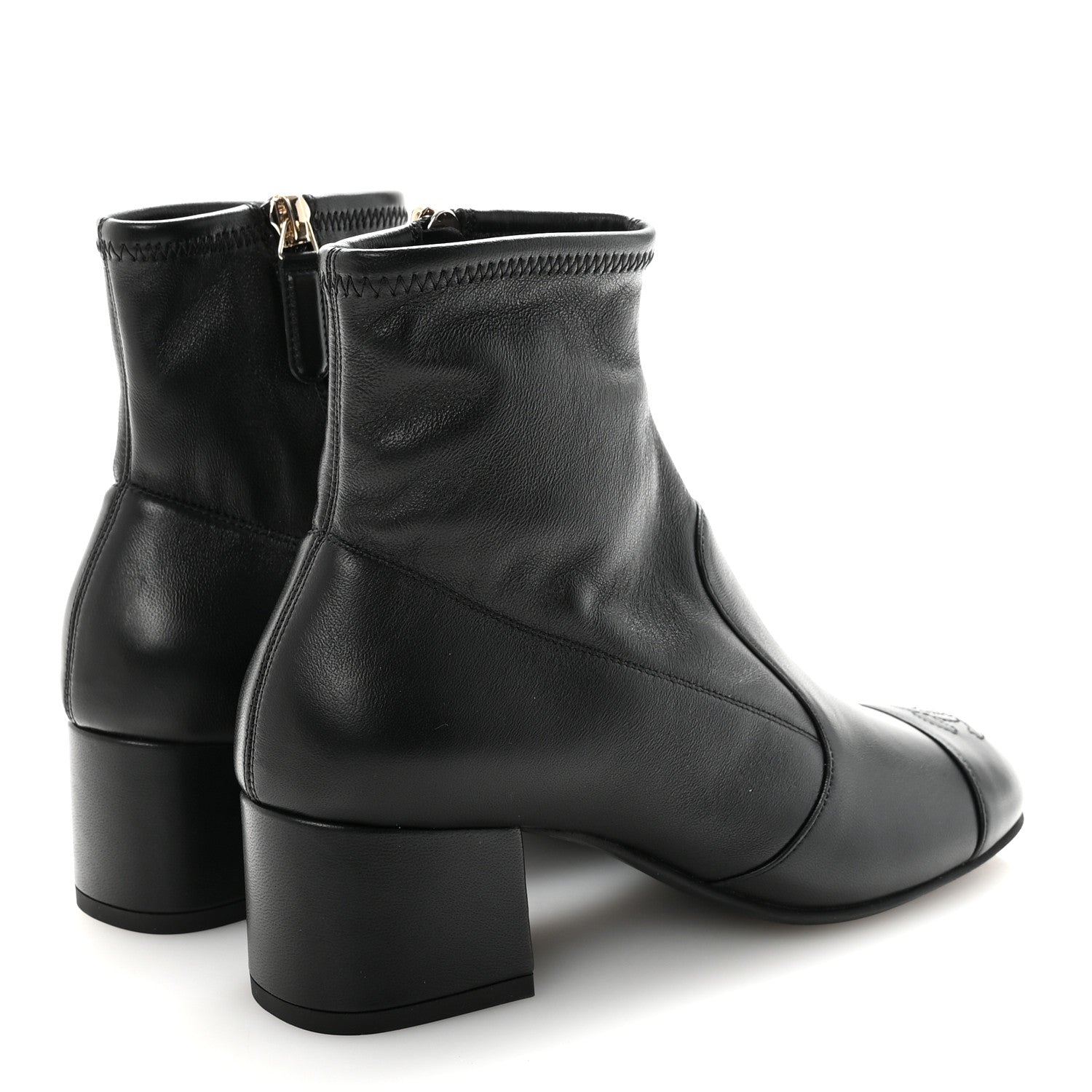 Chanel Stretch Lambskin Cap Toe CC Short Boots 35 Black