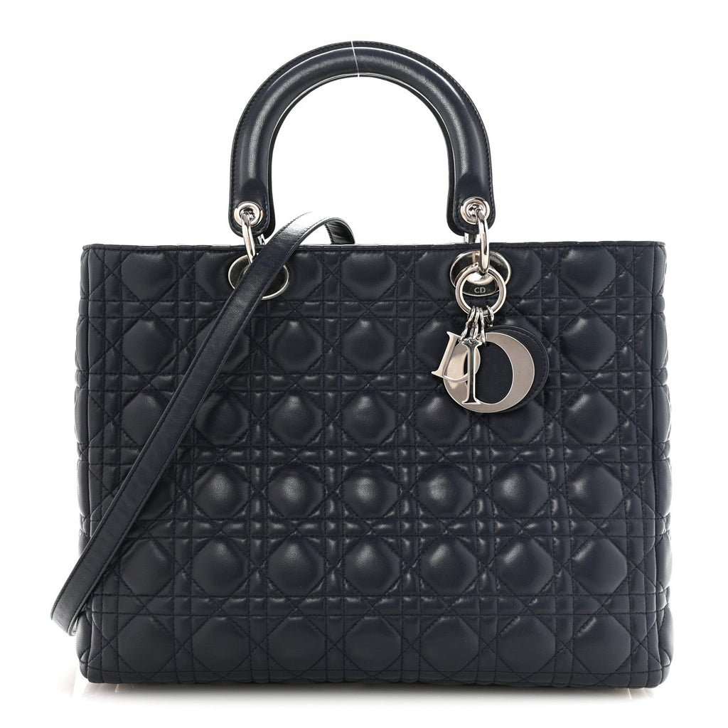 Christian Dior Lambskin Cannage Large Lady Dior Navy Blue